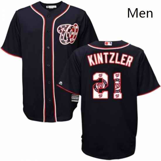 Mens Majestic Washington Nationals 21 Brandon Kintzler Authentic Navy Blue Team Logo Fashion Cool Base MLB Jersey
